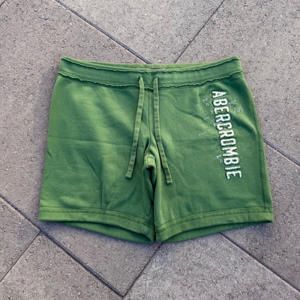 Abercrombie & Fitch Green Fleece Sweat Shorts Women Large Y2K Logo Drawstring